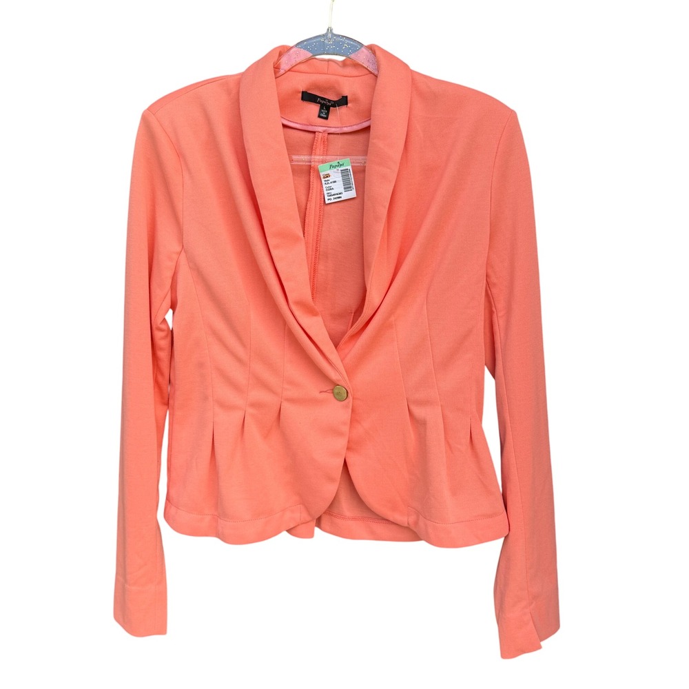 Papaya Coral Knit Blazer Women's Jacket Casual Office Career Single Button